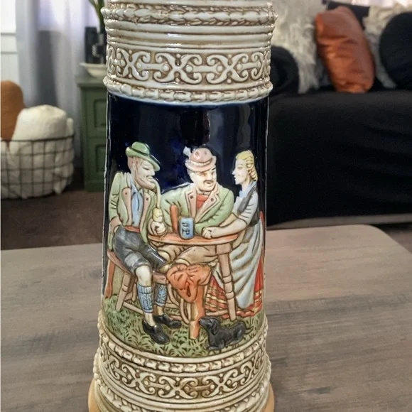 Vintage Ceramic Beer Stein with German Scene - Picture 1 of 5